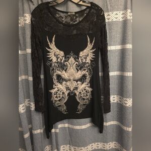 Vocal Top Black Lace Rhinestone Details Size Medium